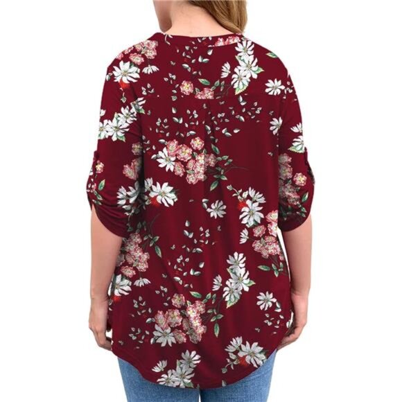 Plus Size 3/4 Sleeve V Neck Tunic Blouse for Women, Flowy High Low Hem, Comfy - Picture 3 of 4